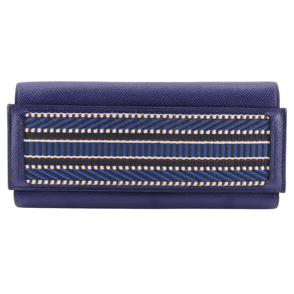 HERMES Long Wallet Purse Epsom Blue Passan Long Sangle Caval Women Used