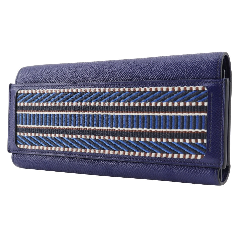HERMES Long Wallet Purse Epsom Blue Passan Long Sangle Caval Women Used