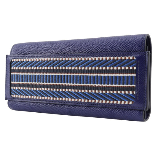 HERMES Long Wallet Purse Epsom Blue Passan Long Sangle Caval Women Used