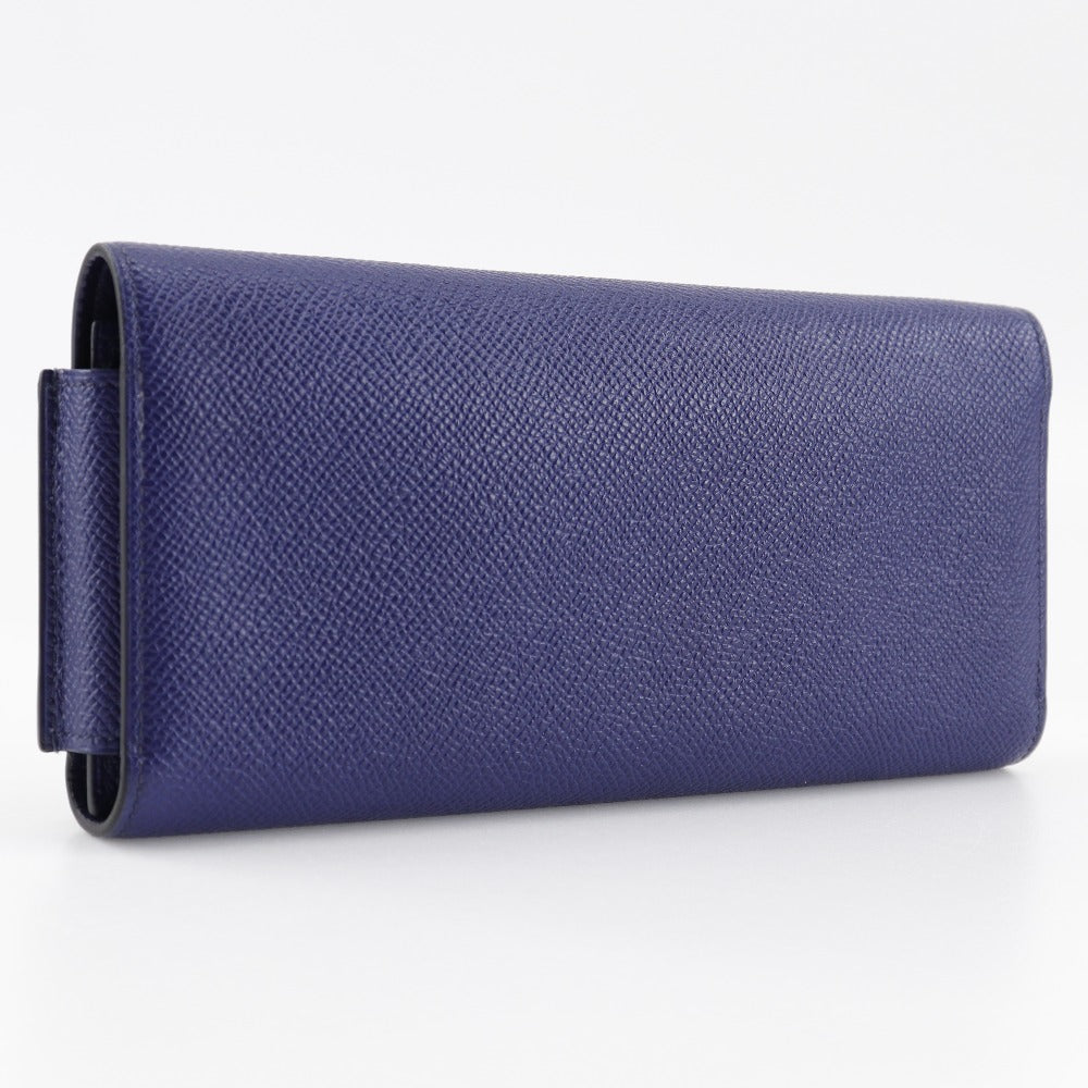 HERMES Long Wallet Purse Epsom Blue Passan Long Sangle Caval Women Used