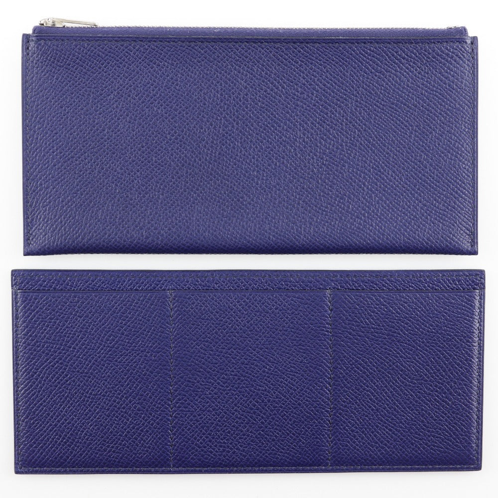HERMES Long Wallet Purse Epsom Blue Passan Long Sangle Caval Women Used