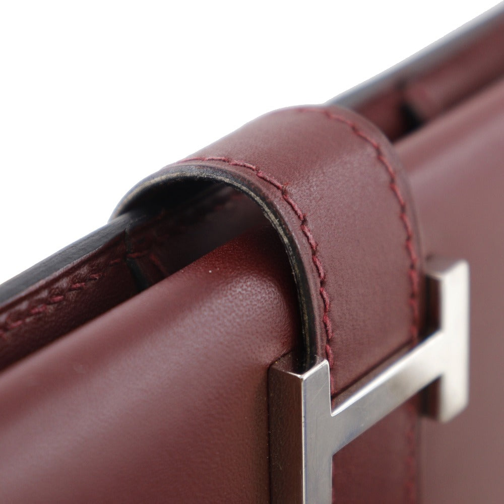 HERMES Long Wallet Purse Calfskin wine-red Bean Women Used