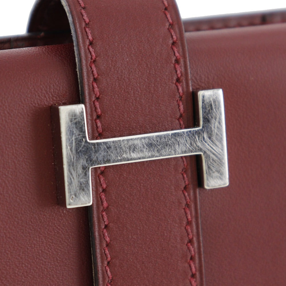 HERMES Long Wallet Purse Calfskin wine-red Bean Women Used