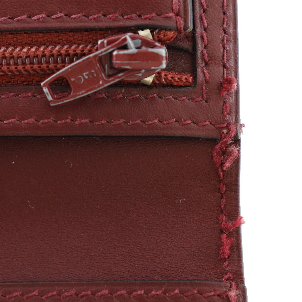 HERMES Long Wallet Purse Calfskin wine-red Bean Women Used