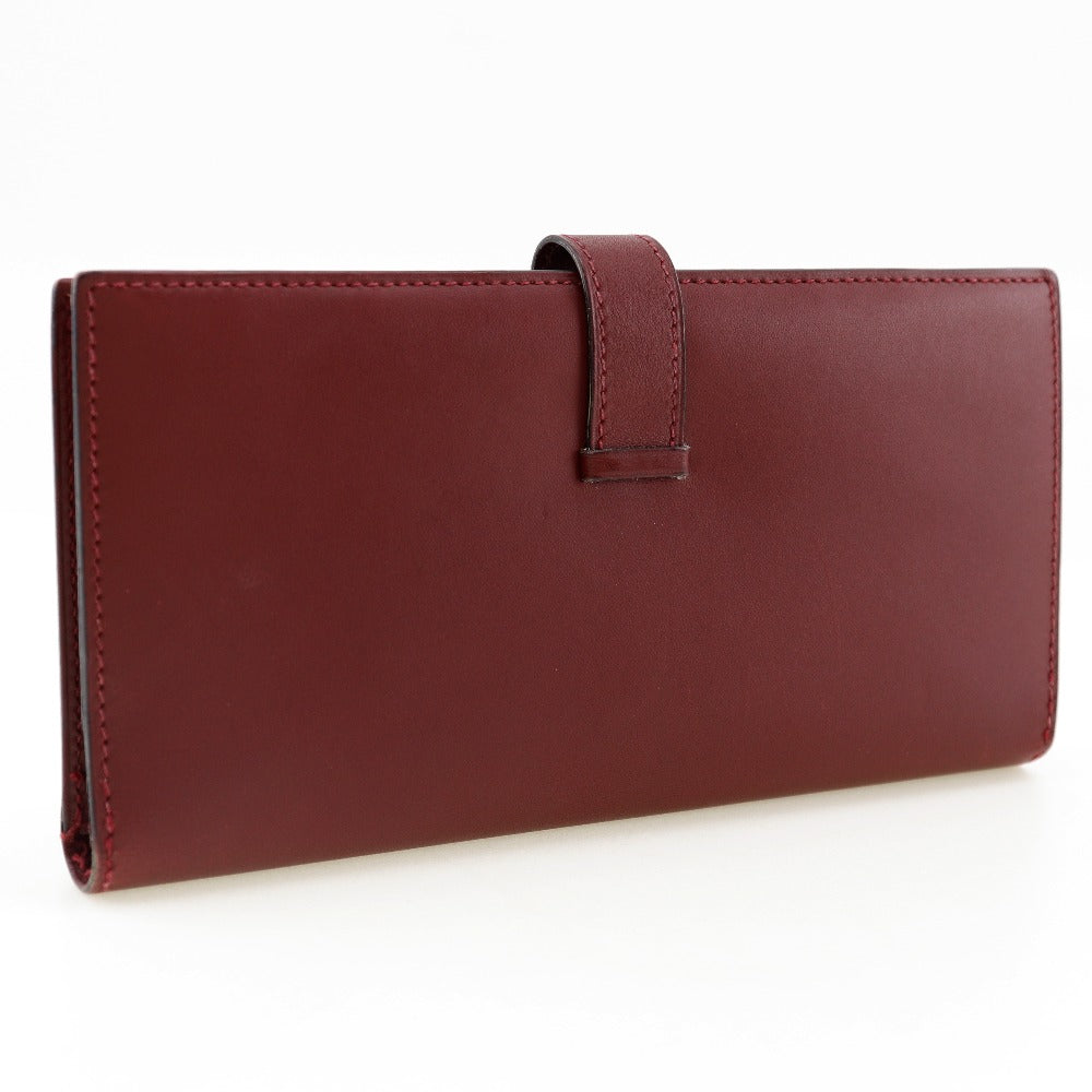 HERMES Long Wallet Purse Calfskin wine-red Bean Women Used