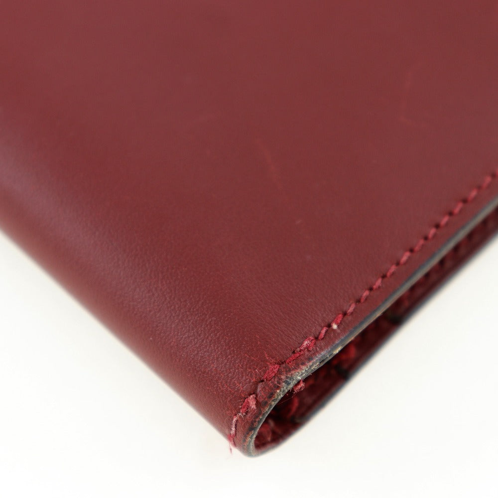 HERMES Long Wallet Purse Calfskin wine-red Bean Women Used