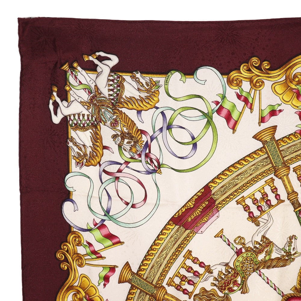 HERMES scarf silk wine-red LUNA PARK amusement park Carre90