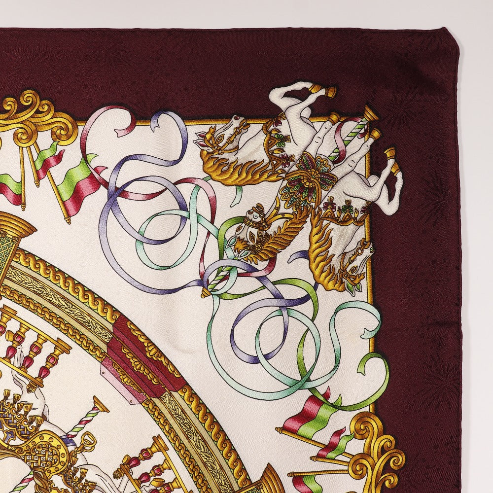 HERMES scarf silk wine-red LUNA PARK amusement park Carre90