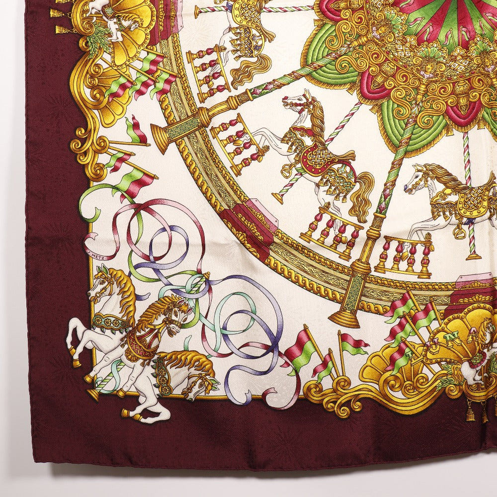 HERMES scarf silk wine-red LUNA PARK amusement park Carre90
