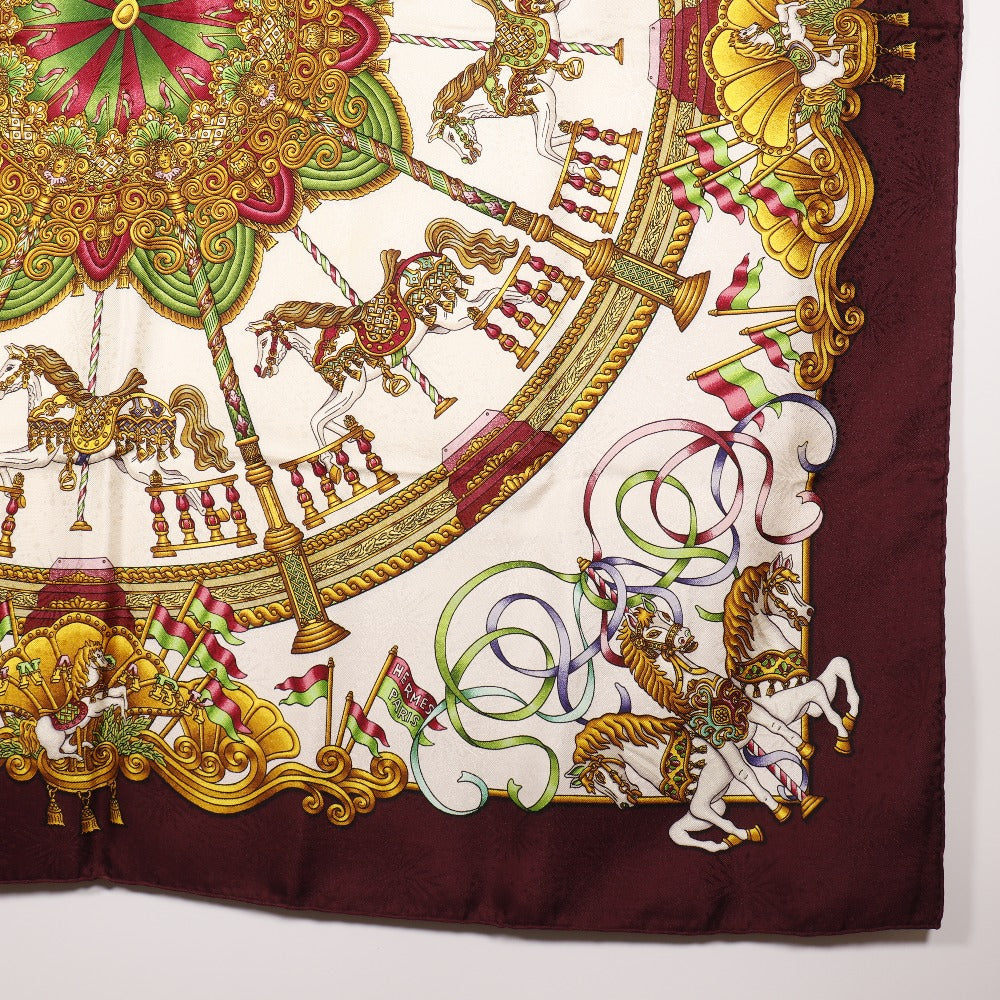 HERMES scarf silk wine-red LUNA PARK amusement park Carre90