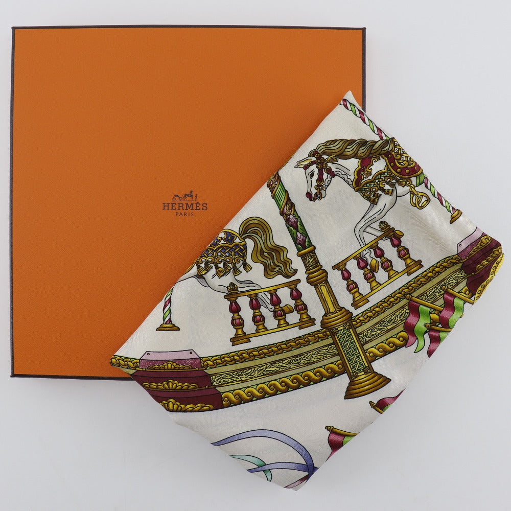 HERMES scarf silk wine-red LUNA PARK amusement park Carre90