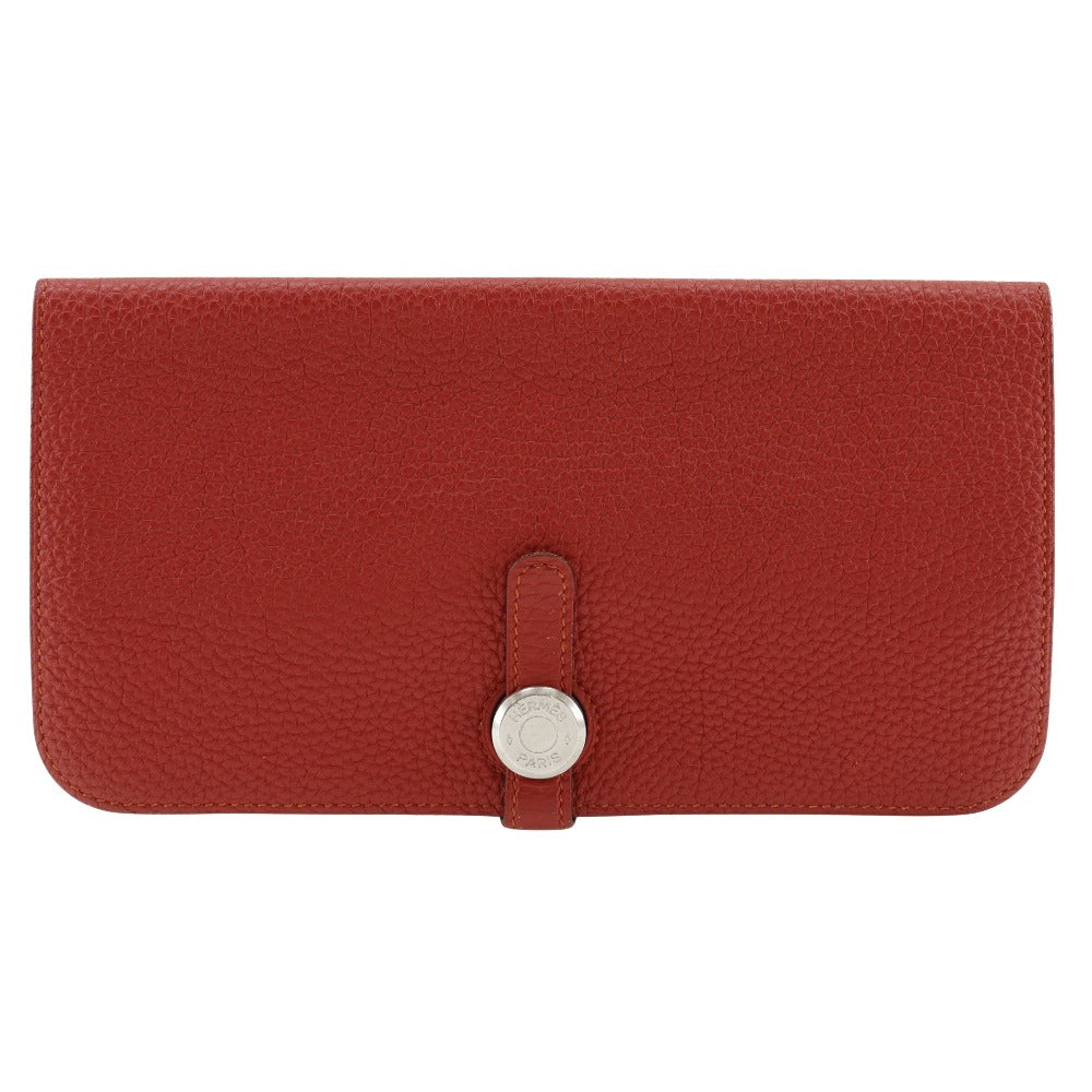HERMES Long Wallet Purse Togo Red Dogon Long Women Used