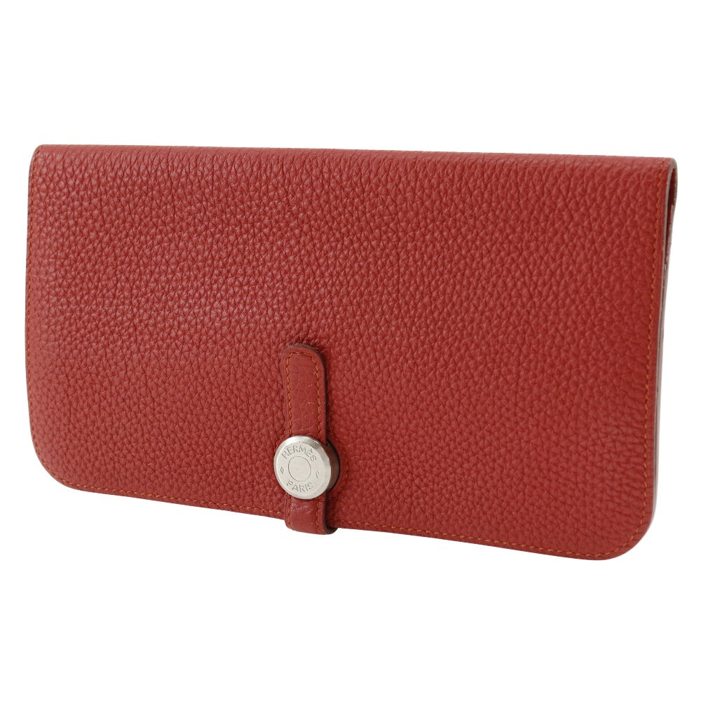 HERMES Long Wallet Purse Togo Red Dogon Long Women Used