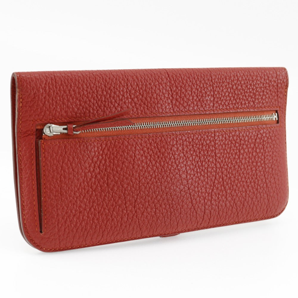 HERMES Long Wallet Purse Togo Red Dogon Long Women Used
