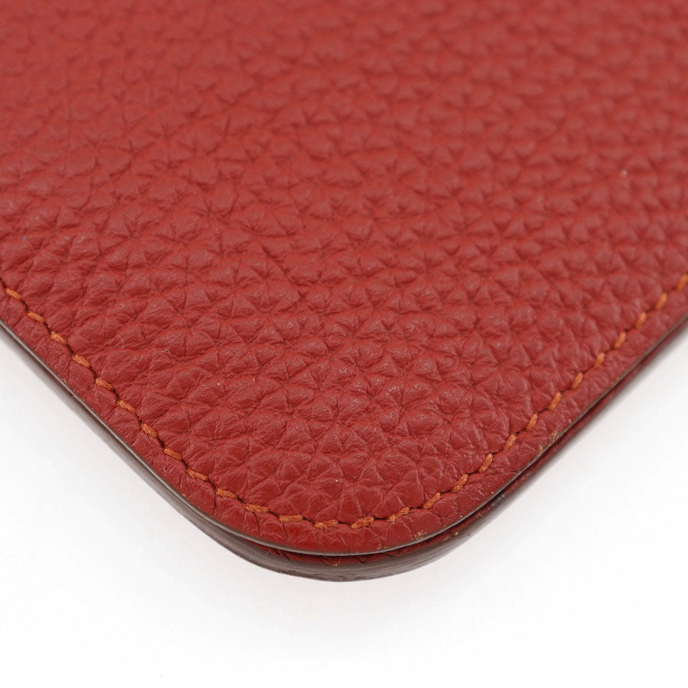 HERMES Long Wallet Purse Togo Red Dogon Long Women Used