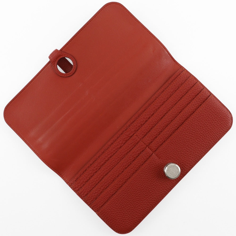HERMES Long Wallet Purse Togo Red Dogon Long Women Used