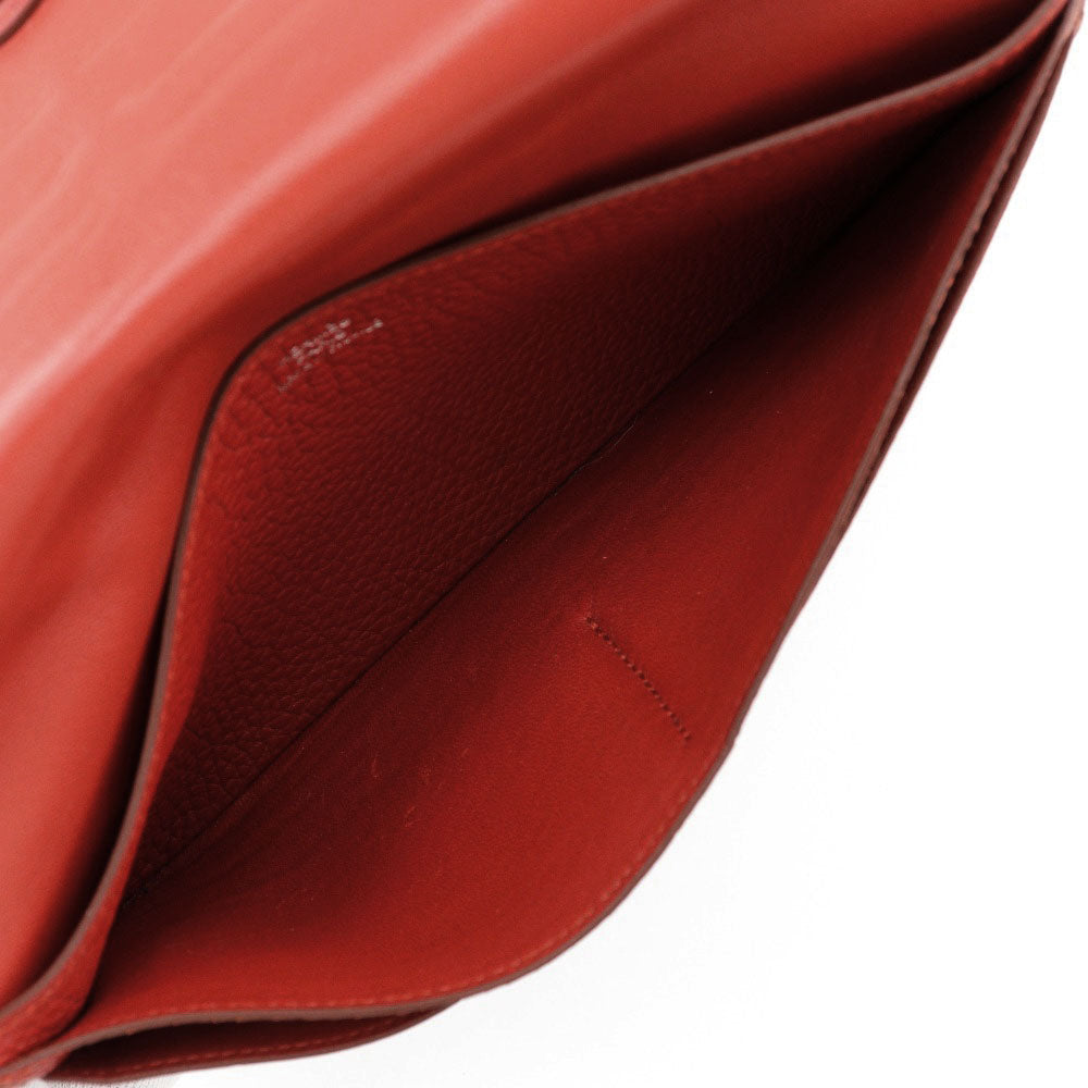 HERMES Long Wallet Purse Togo Red Dogon Long Women Used