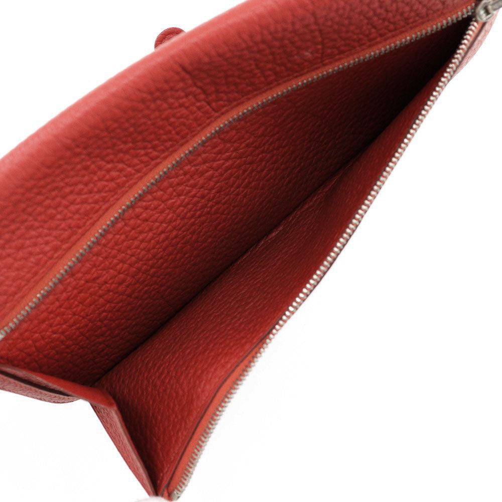 HERMES Long Wallet Purse Togo Red Dogon Long Women Used