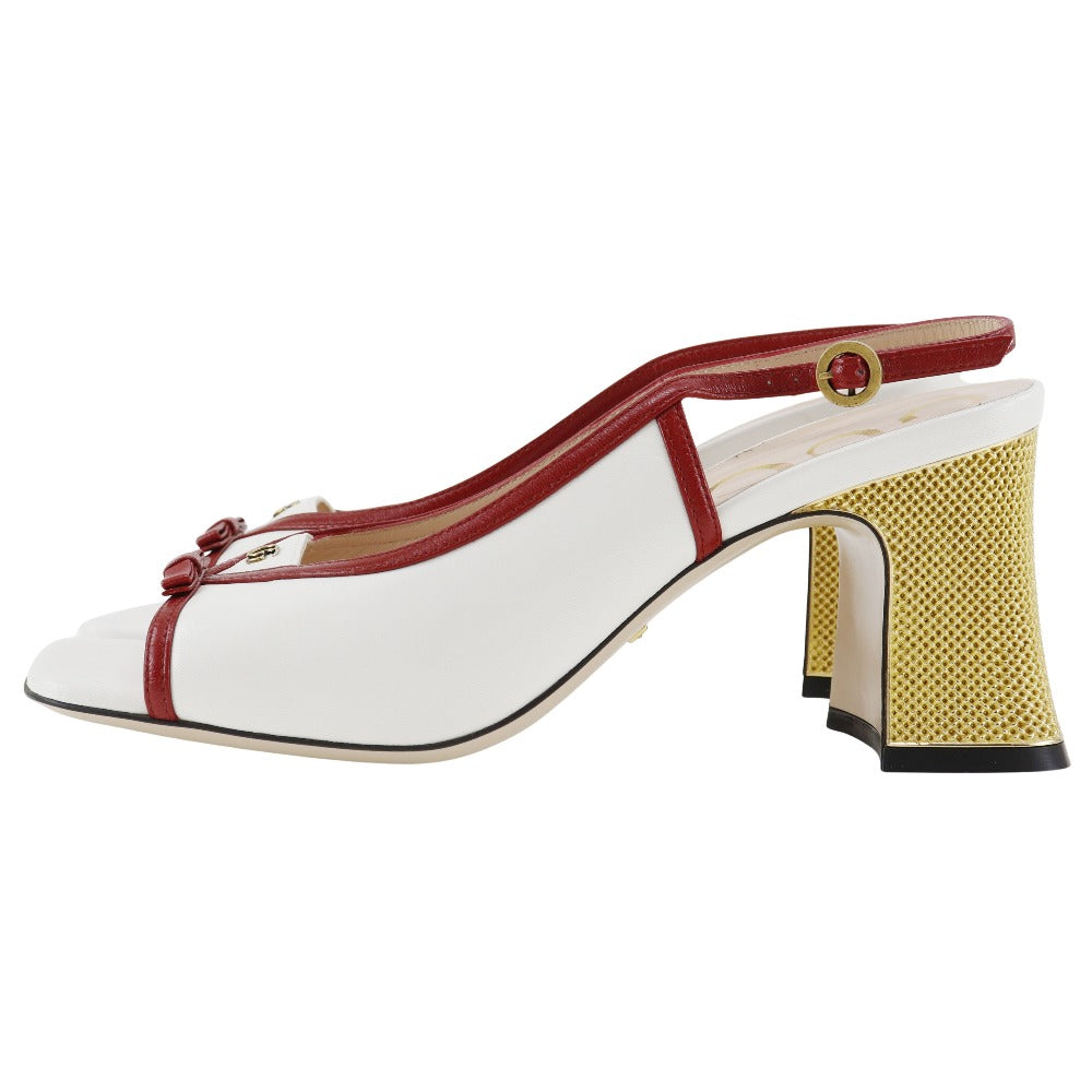 GUCCI Sandals 601553 leather White / red GG ribbon Women 37 Used