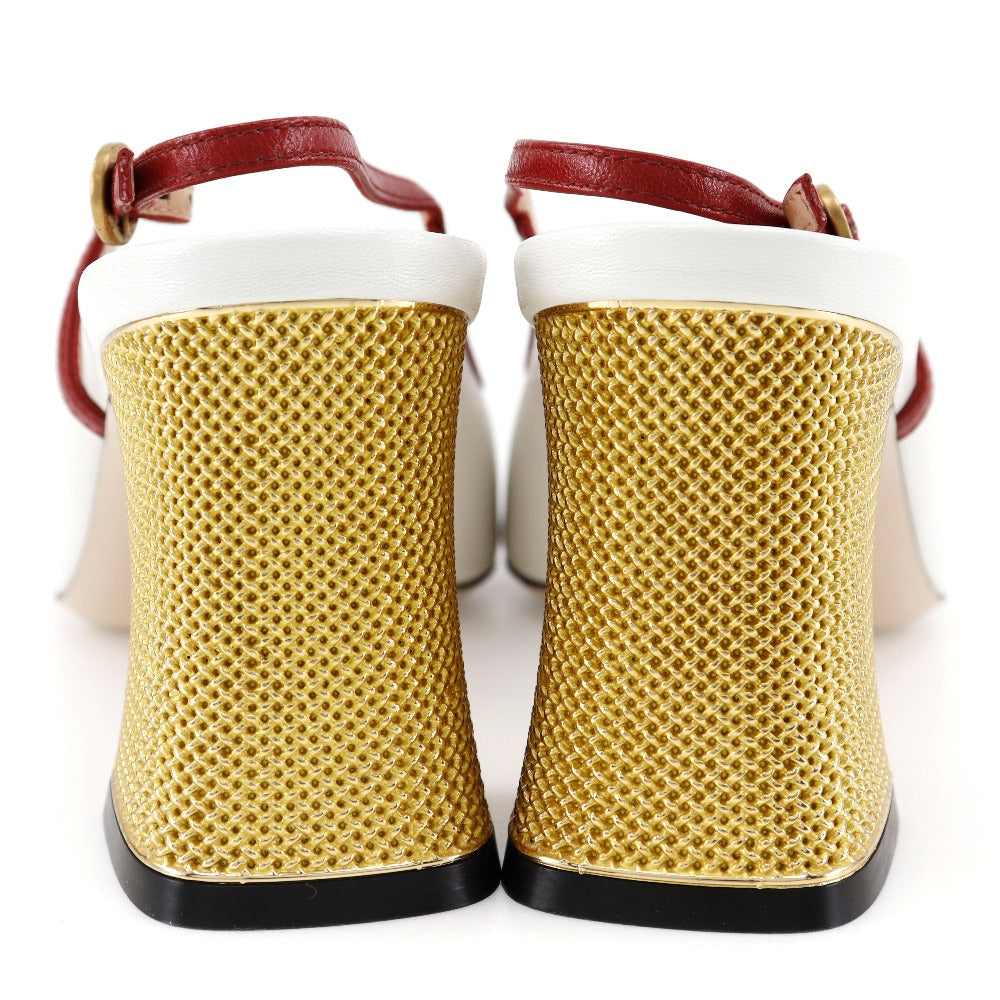 GUCCI Sandals 601553 leather White / red GG ribbon Women 37 Used