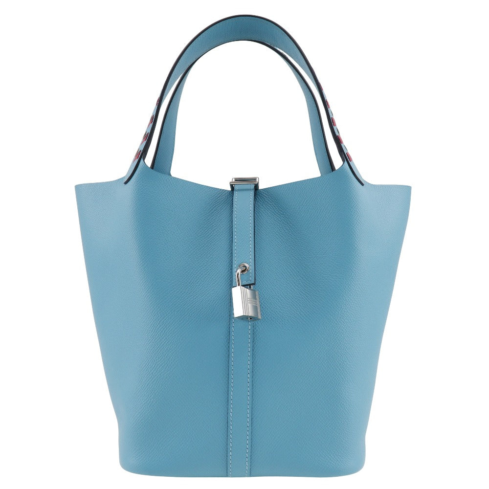 HERMES Handbag Epsom light blue Tresage Pico Tan Lock MM
