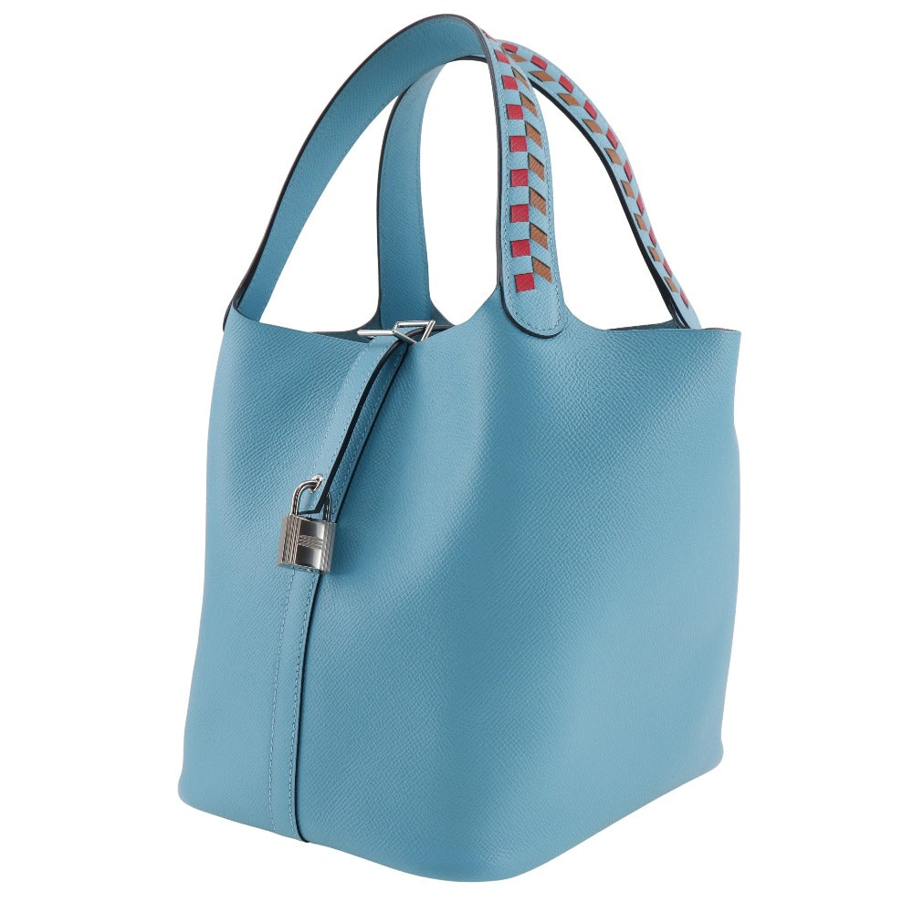 HERMES Handbag Epsom light blue Tresage Pico Tan Lock MM