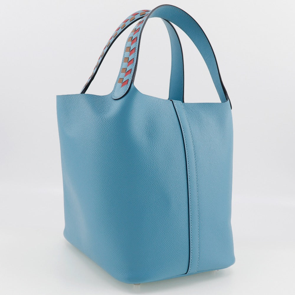 HERMES Handbag Epsom light blue Tresage Pico Tan Lock MM