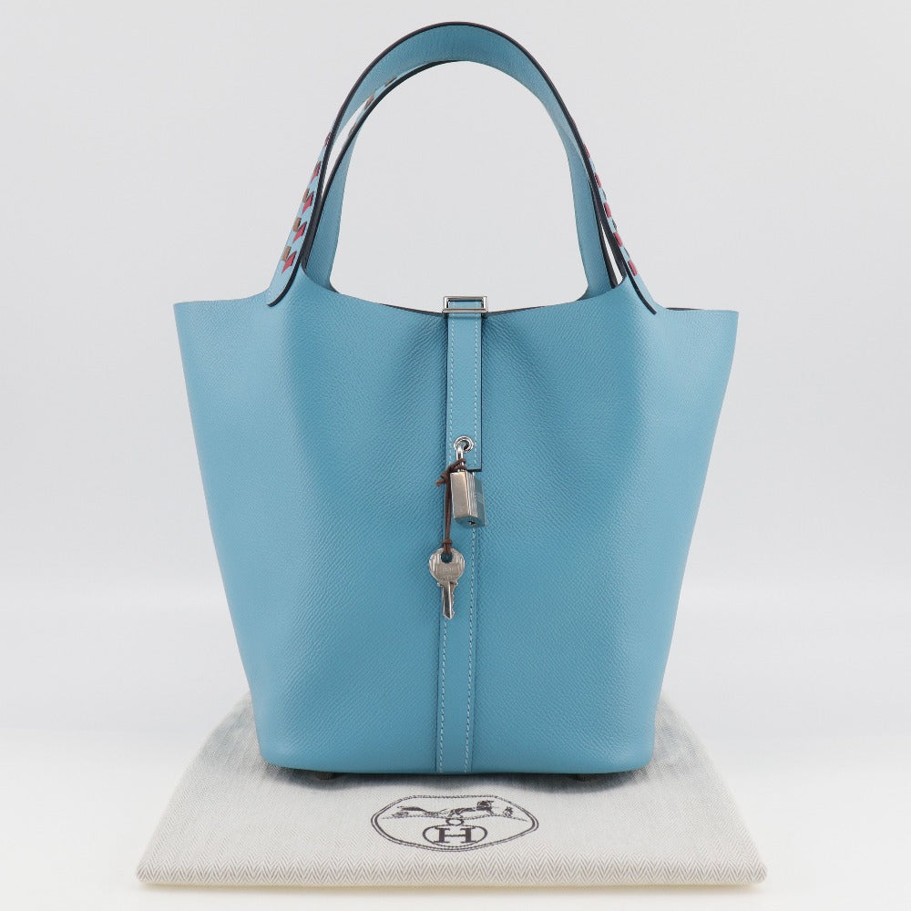 HERMES Handbag Epsom light blue Tresage Pico Tan Lock MM