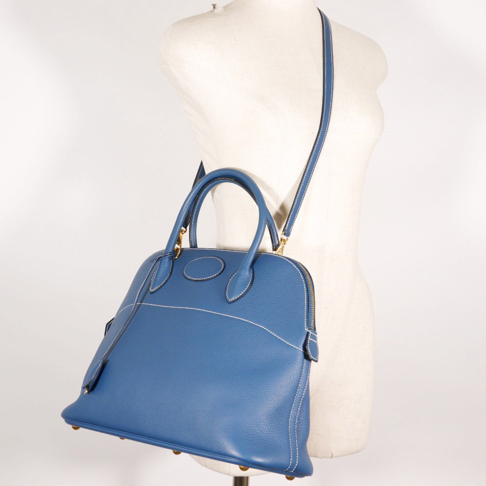 HERMES Handbag G Engraving Taurillon Clemence Blue Bored 37