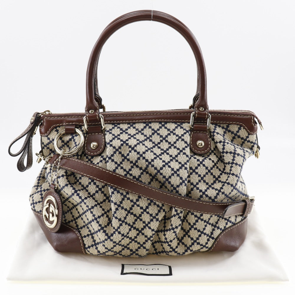 GUCCI Handbag 247902 Canvas, Leather Brown, Navy Diamante Sukey Women Used