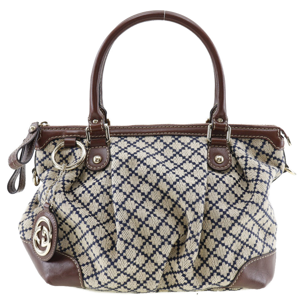 GUCCI Handbag 247902 Canvas, Leather Brown, Navy Diamante Sukey Women Used