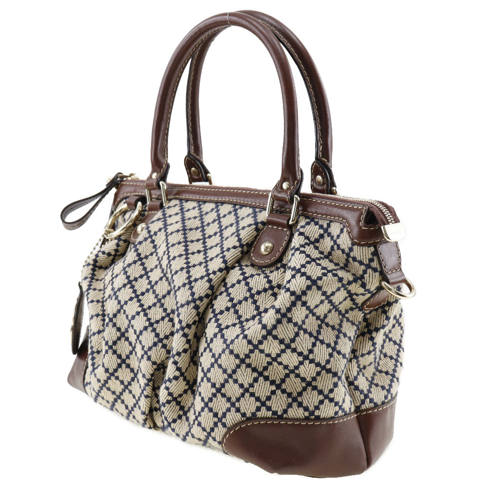 GUCCI Handbag 247902 Canvas, Leather Brown, Navy Diamante Sukey Women Used