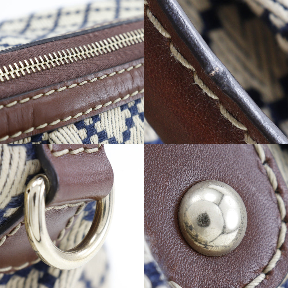 GUCCI Handbag 247902 Canvas, Leather Brown, Navy Diamante Sukey Women Used
