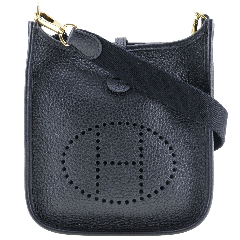 HERMES Shoulder Bag Taurillon Clemence Black/Gold Metal Amazone Evelyn TPM