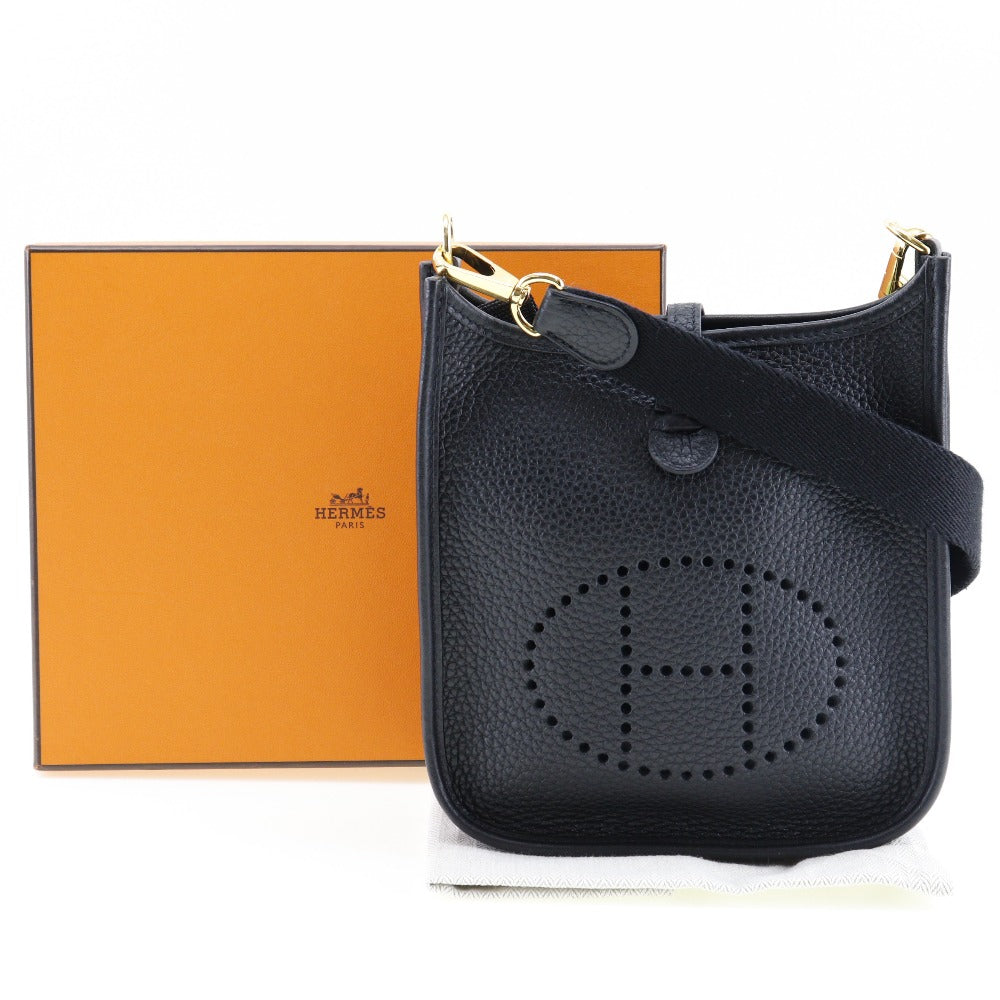 HERMES Shoulder Bag Taurillon Clemence Black/Gold Metal Amazone Evelyn TPM