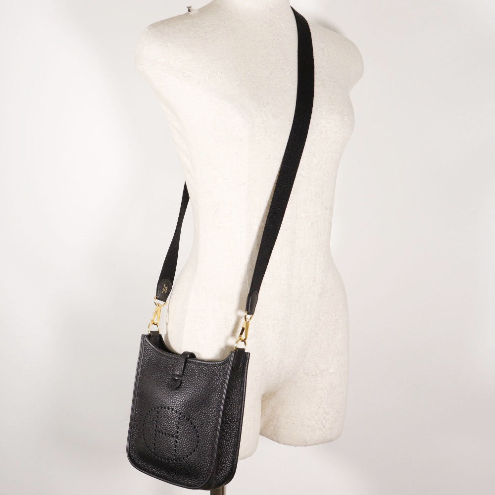 HERMES Shoulder Bag Taurillon Clemence Black/Gold Metal Amazone Evelyn TPM