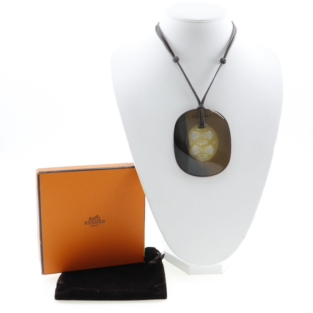HERMES Necklace 044536FL Buffalo horn Brown Lift GM Women Used