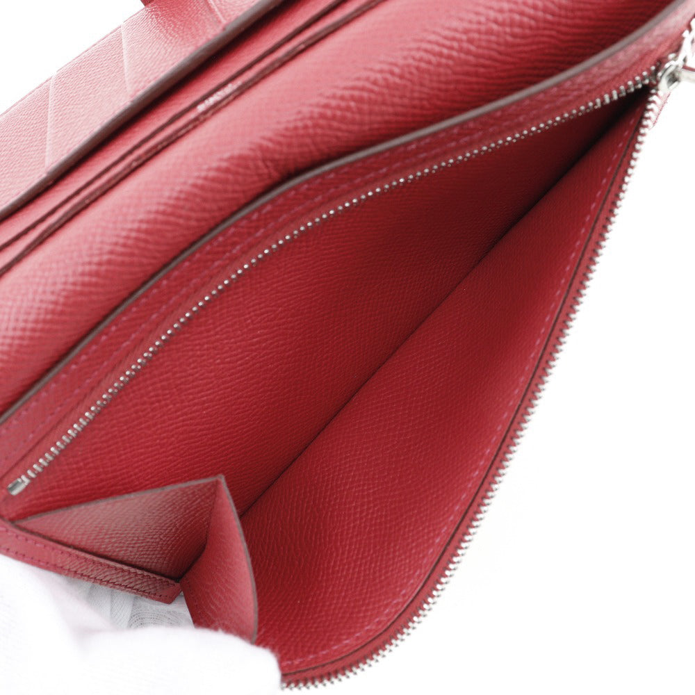HERMES Long Wallet Purse Epsom Red Beansufla Women Used