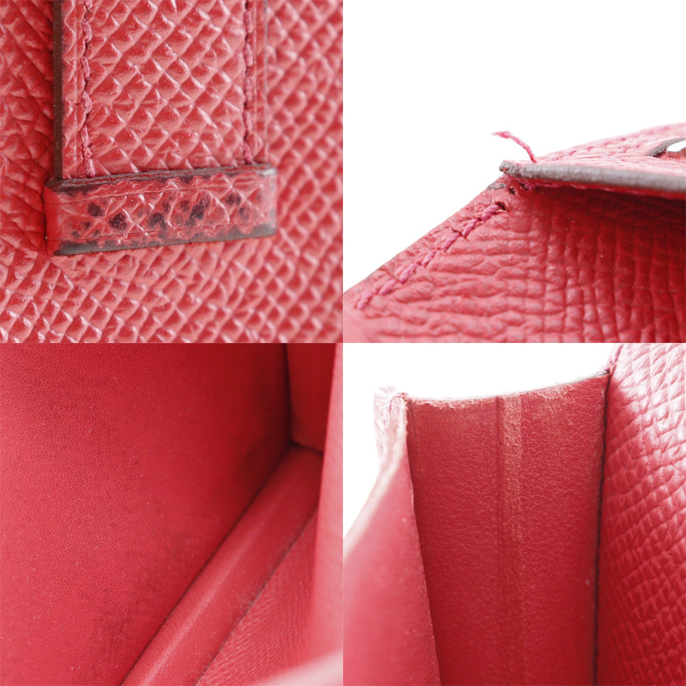 HERMES Long Wallet Purse Epsom Red Beansufla Women Used