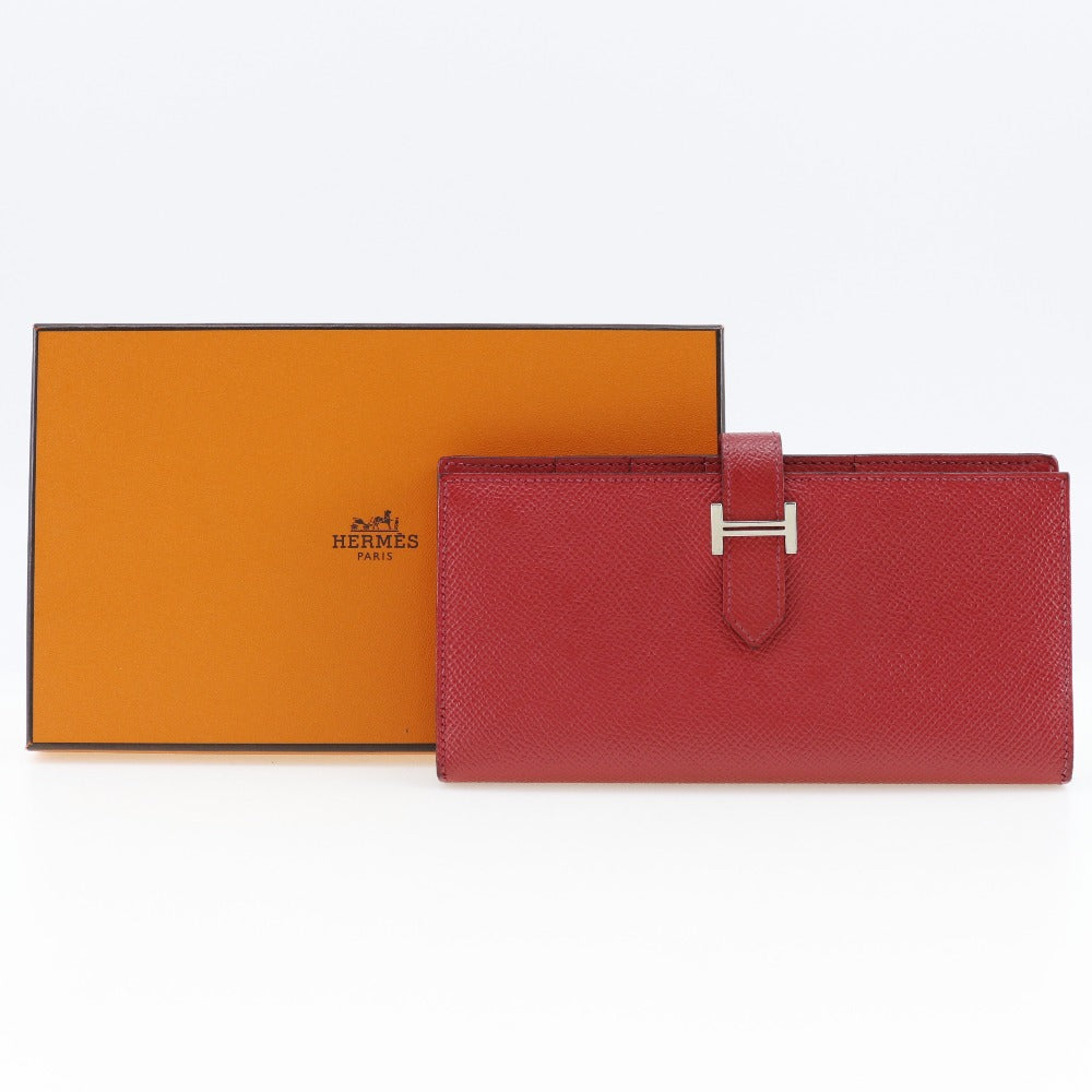 HERMES Long Wallet Purse Epsom Red Beansufla Women Used