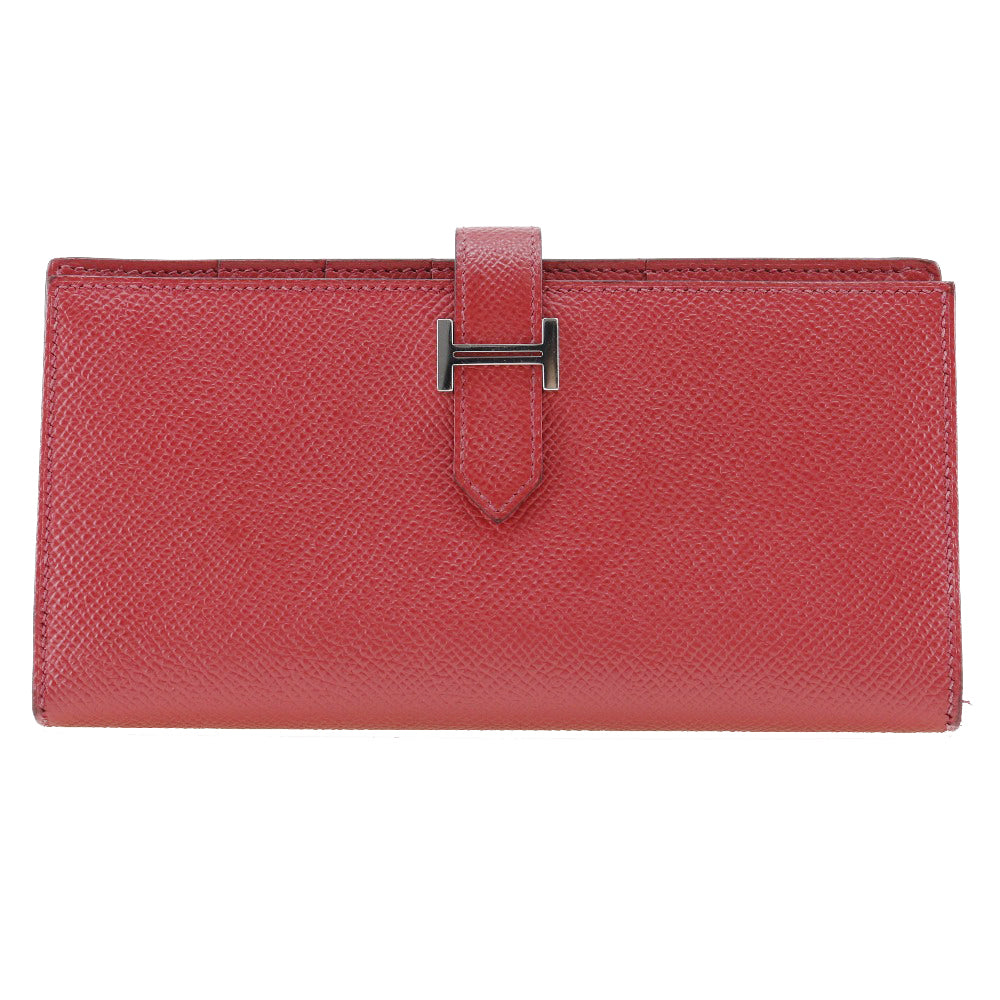 HERMES Long Wallet Purse Epsom Red Beansufla Women Used