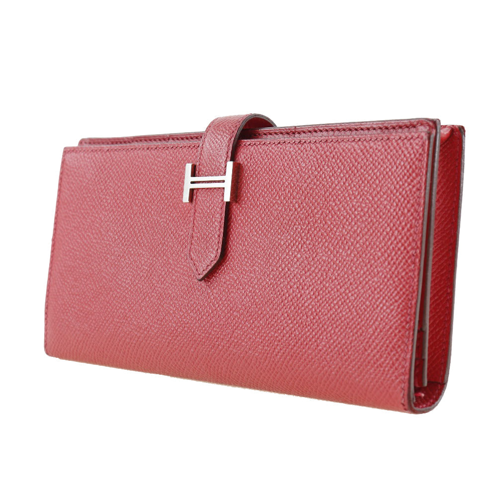 HERMES Long Wallet Purse Epsom Red Beansufla Women Used