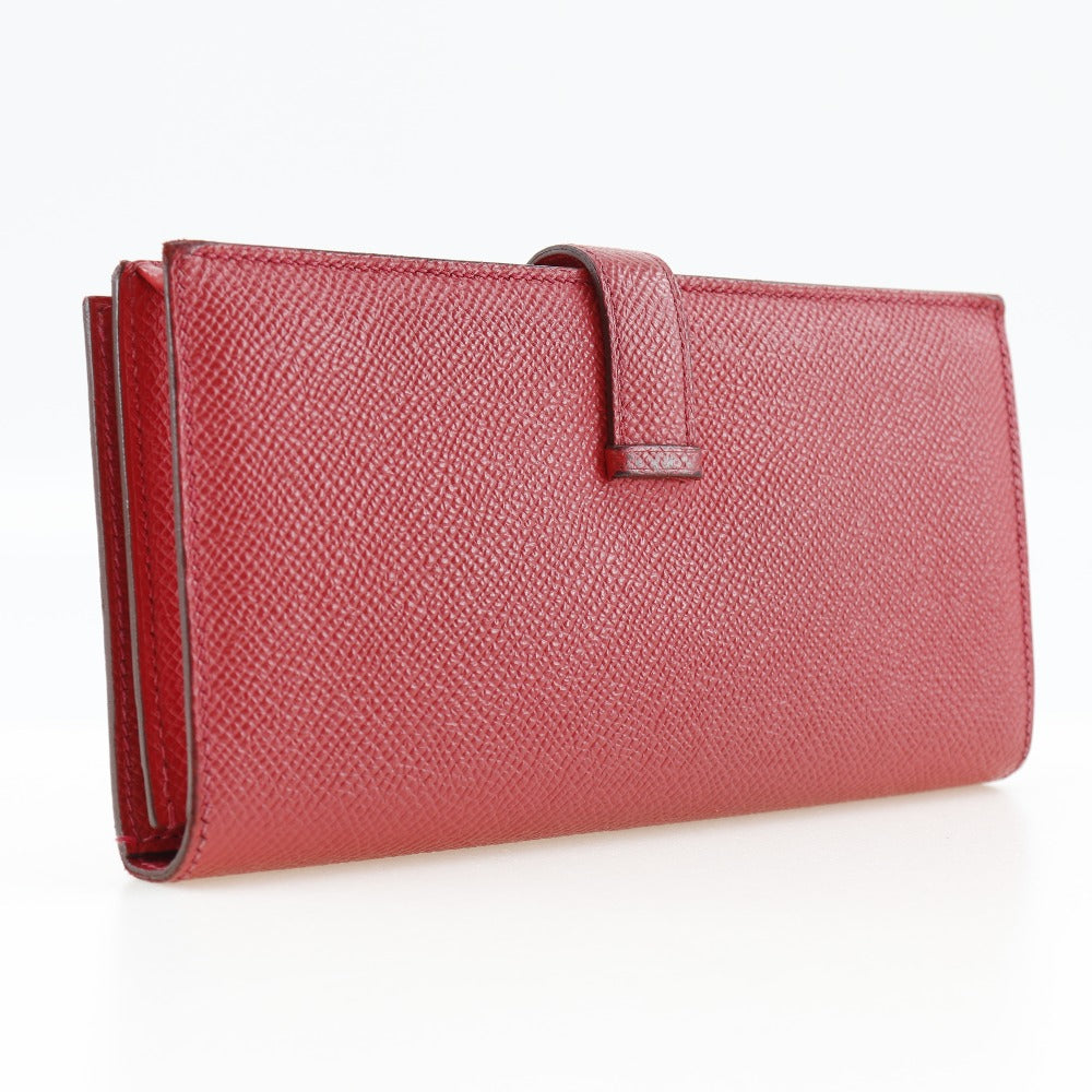 HERMES Long Wallet Purse Epsom Red Beansufla Women Used