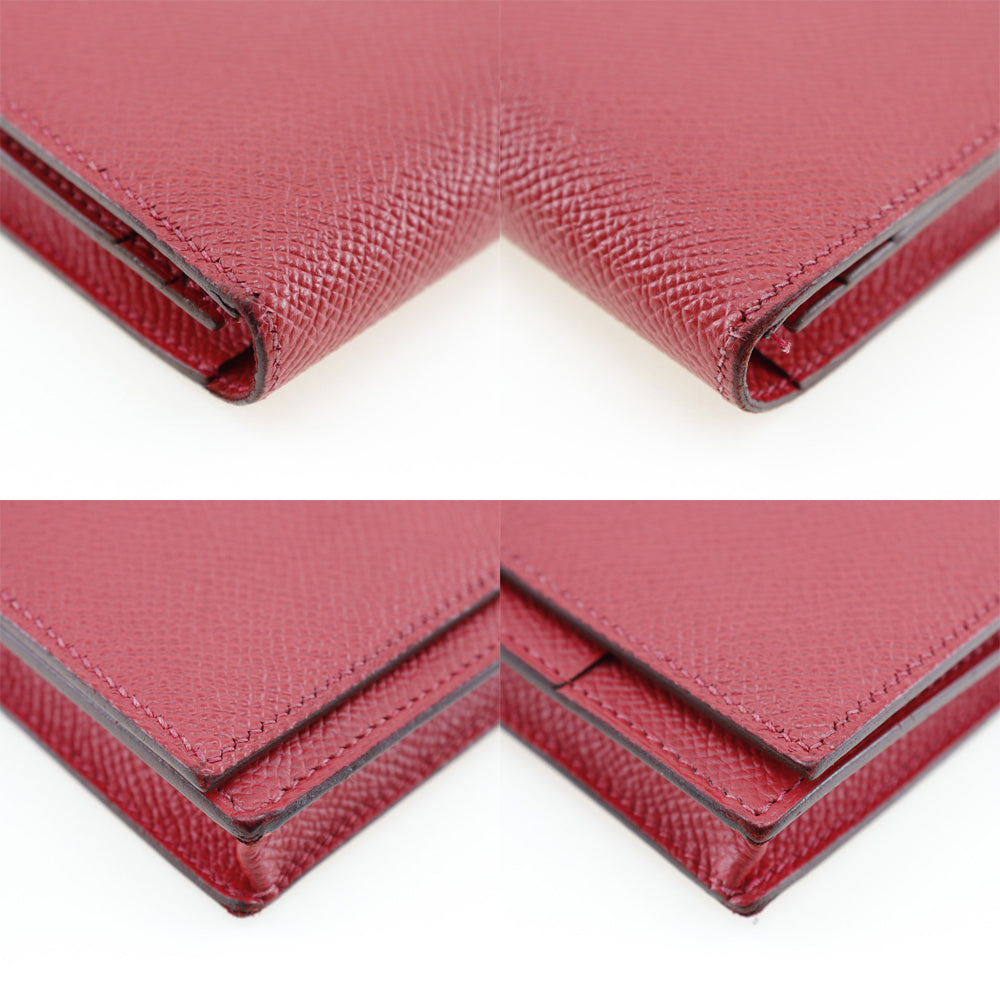 HERMES Long Wallet Purse Epsom Red Beansufla Women Used