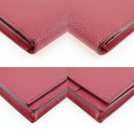 HERMES Long Wallet Purse Epsom Red Beansufla Women Used