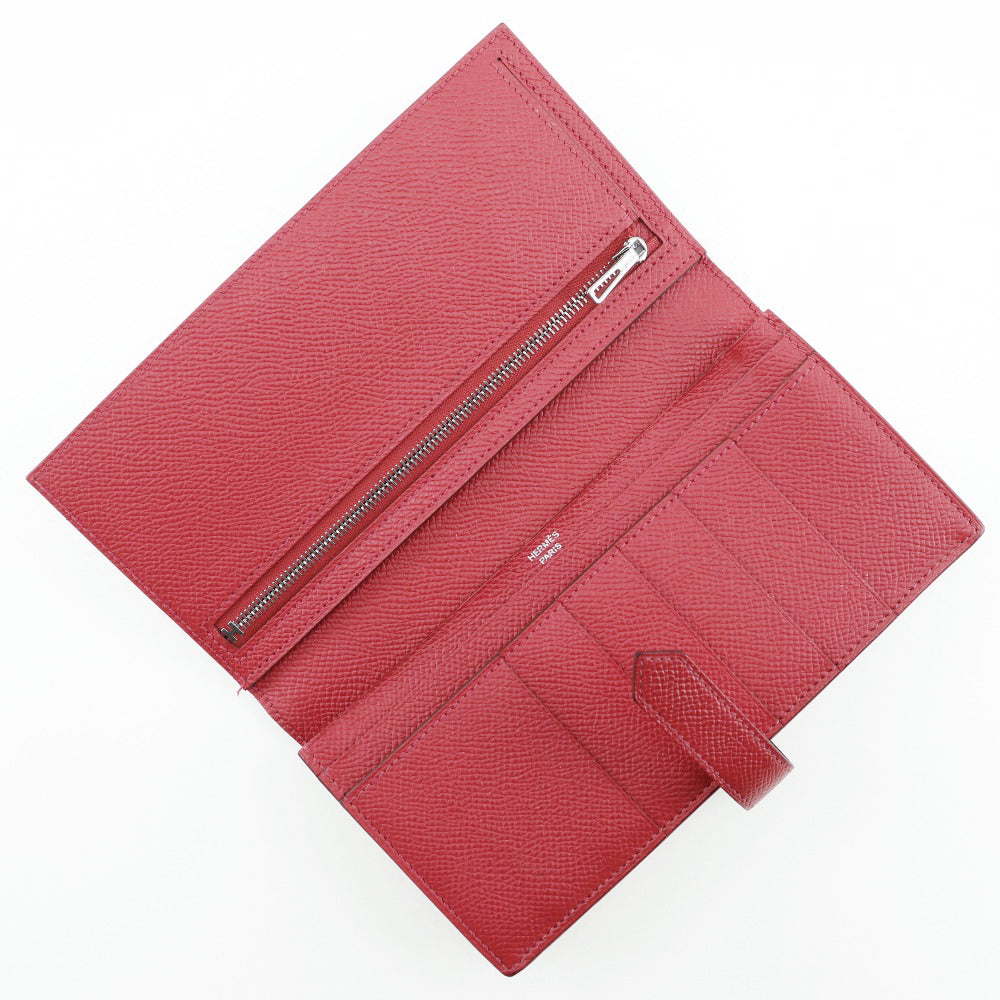 HERMES Long Wallet Purse Epsom Red Beansufla Women Used