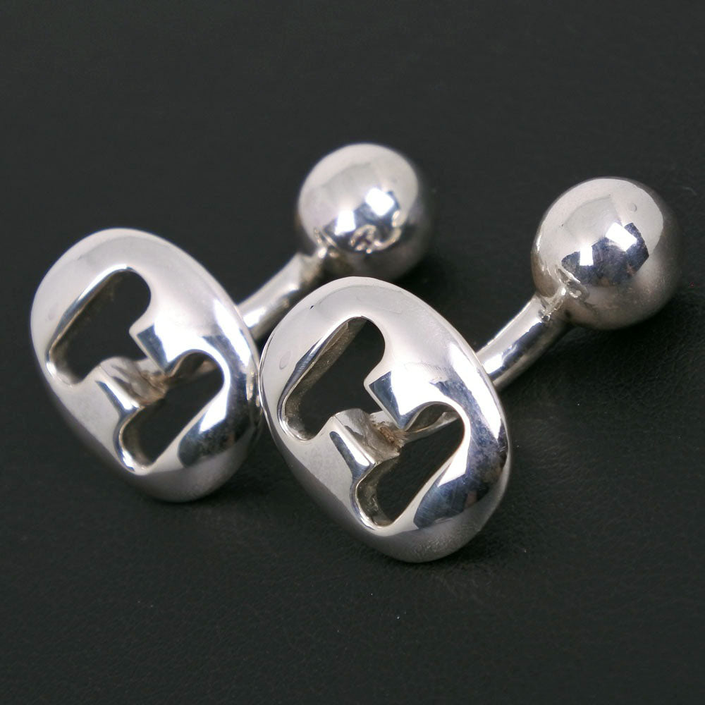 HERMES cuffs metallic Silver vintage H logo mens Used
