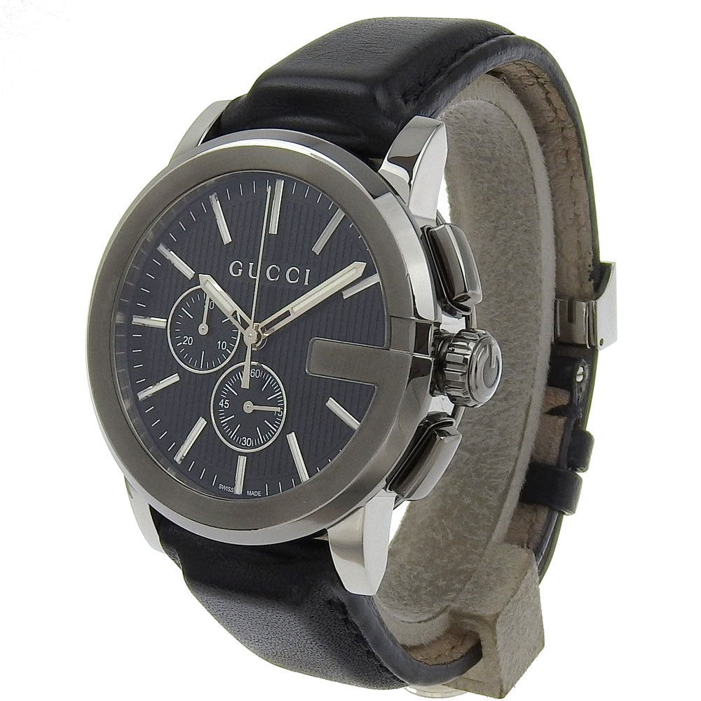 GUCCI Watches Quartz 101.2 Stainless Steel , Embossed Leather black G Chrono black dial