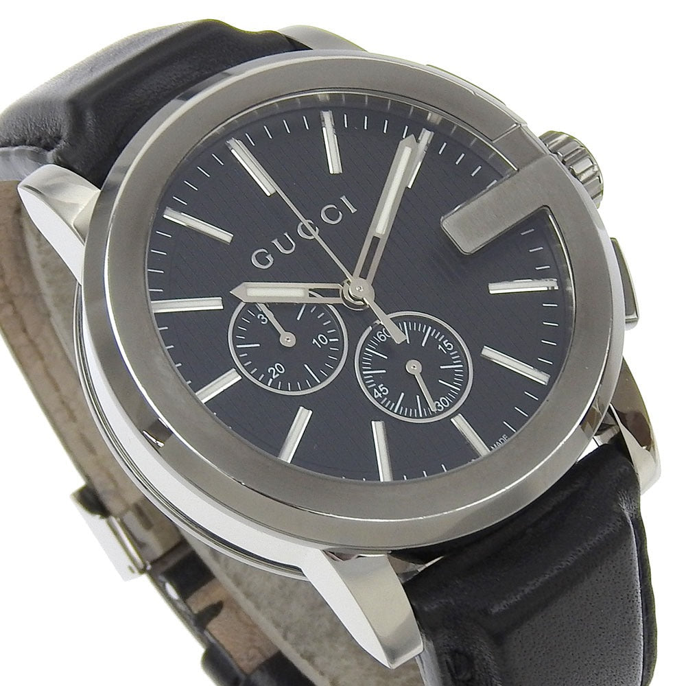 GUCCI Watches Quartz 101.2 Stainless Steel , Embossed Leather black G Chrono black dial