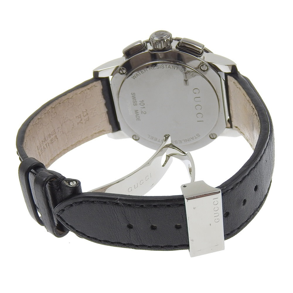 GUCCI Watches Quartz 101.2 Stainless Steel , Embossed Leather black G Chrono black dial